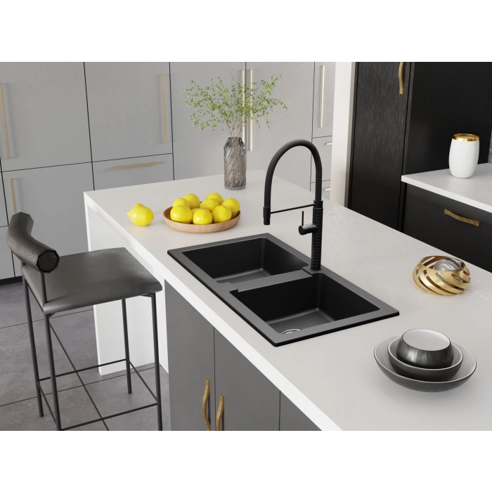 Zlewozmywak Granitowy Dwukomorowy Borys - Czarny