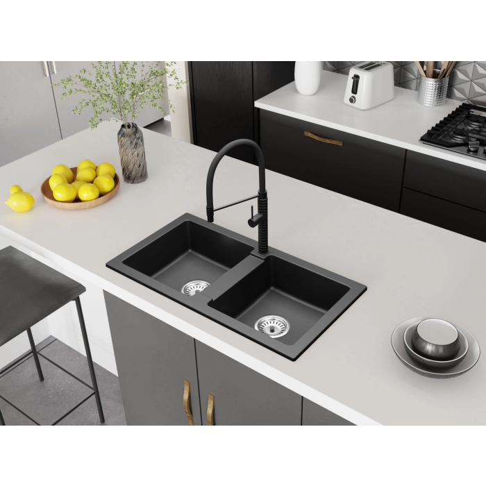 Zlewozmywak Granitowy Dwukomorowy Borys - Czarny