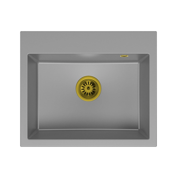 Zlewozmywak Granitowy Jednokomorowy EXCLUSIVE 55 - Szary - Syfon Złoty
