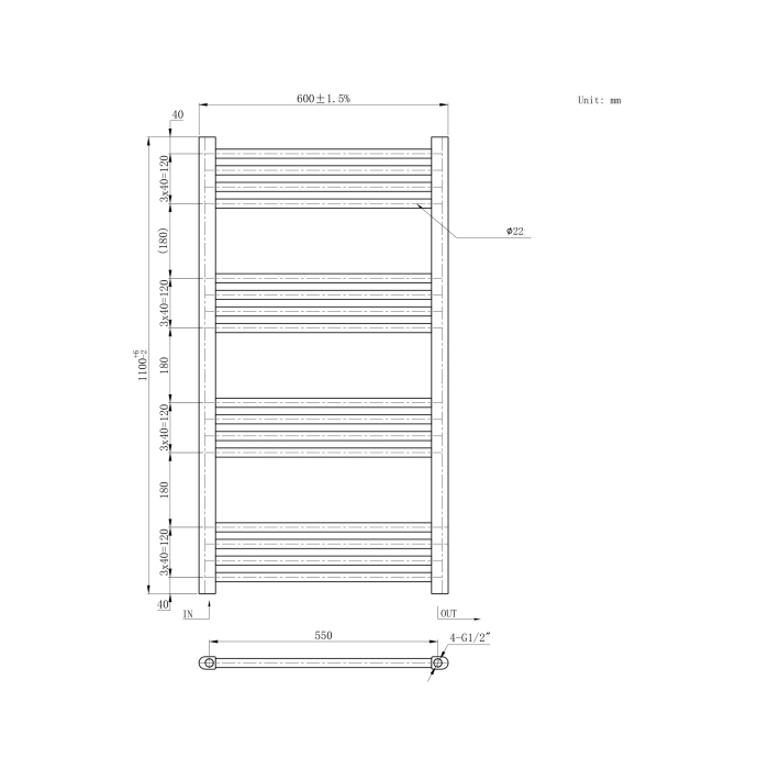 Grzejnik Dekoracyjny Łazienkowy BASIC Czarny 60x110