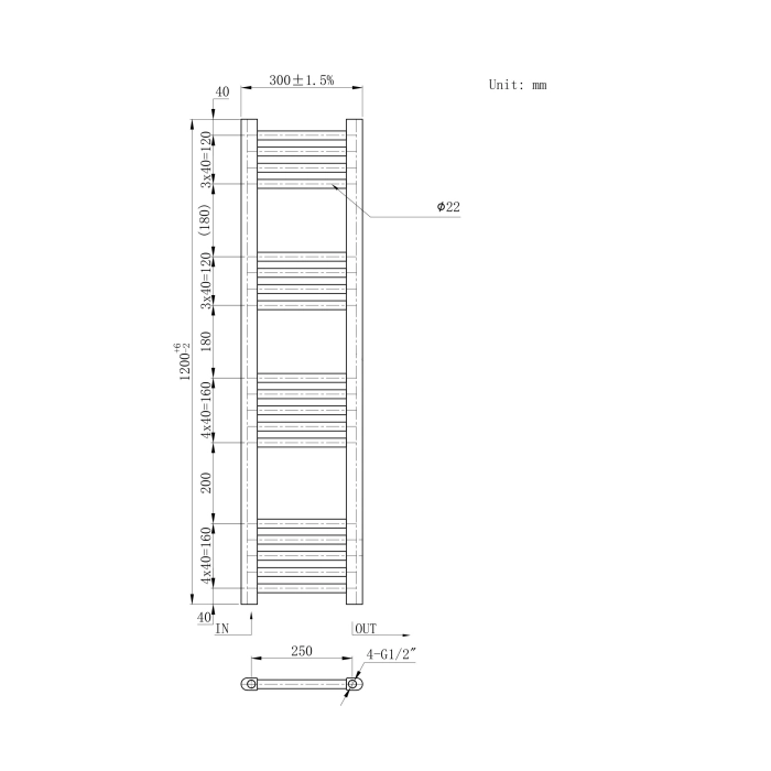 Grzejnik Dekoracyjny Łazienkowy BASIC Czarny 30x120