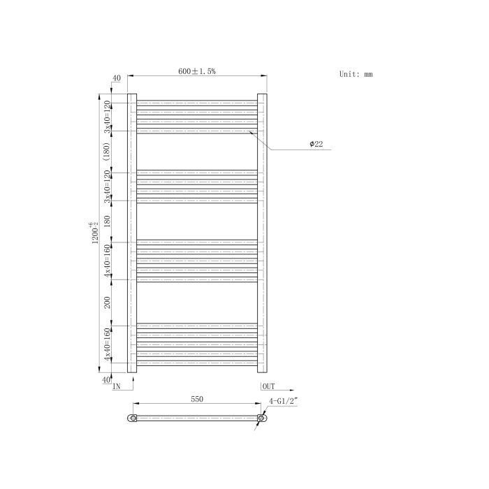 Grzejnik Dekoracyjny Łazienkowy BASIC Czarny 60x120