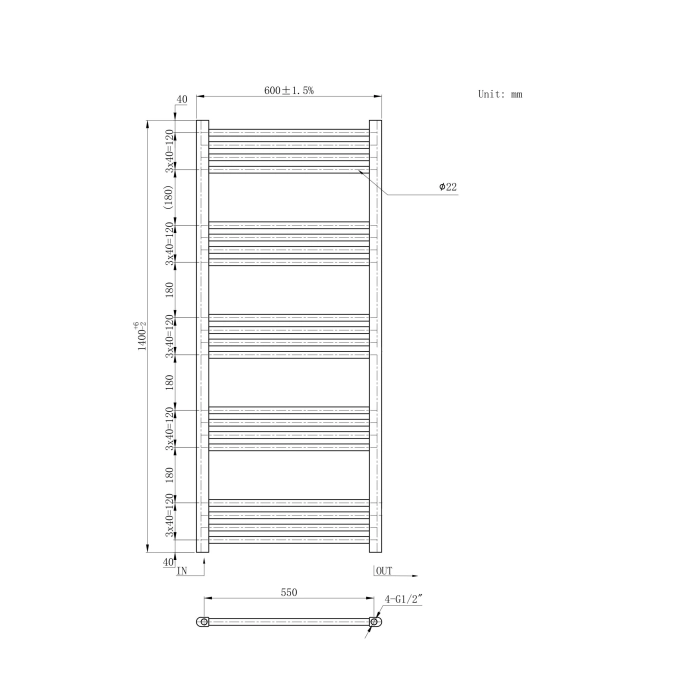 Grzejnik Dekoracyjny Łazienkowy BASIC Biały 60x140