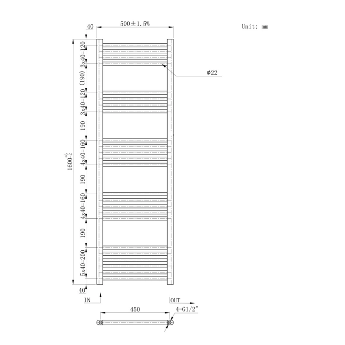 Grzejnik Dekoracyjny Łazienkowy BASIC Czarny 50x160