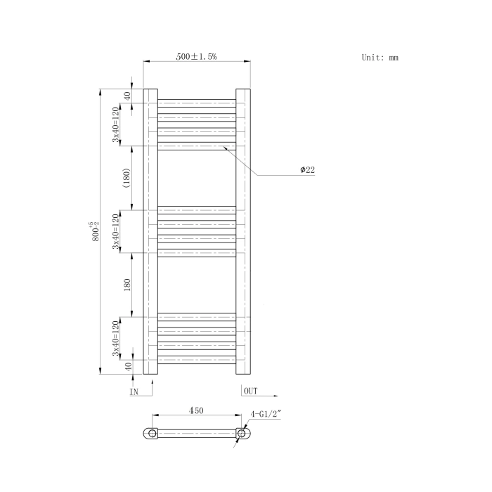 Grzejnik Dekoracyjny Łazienkowy BASIC Czarny 50x80