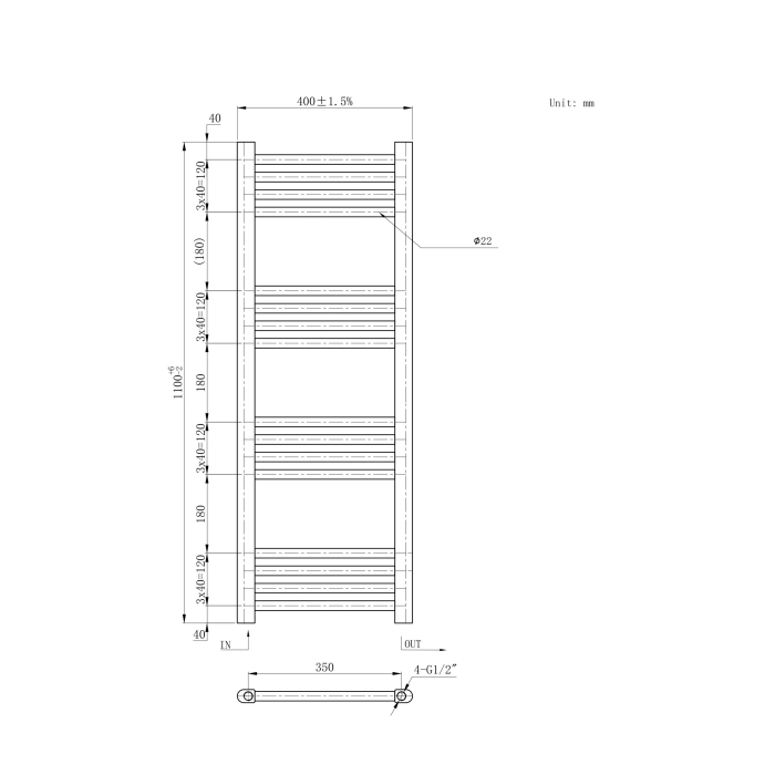 Grzejnik Dekoracyjny Łazienkowy BASIC Czarny 40x110